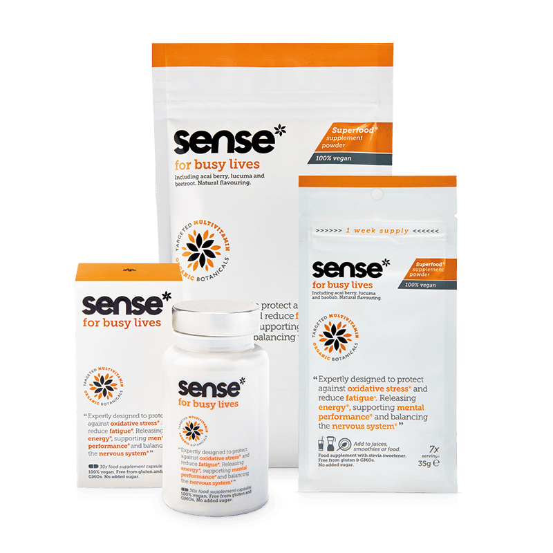 sense for busy lives superfood supplement powders and mutivitamin capsules