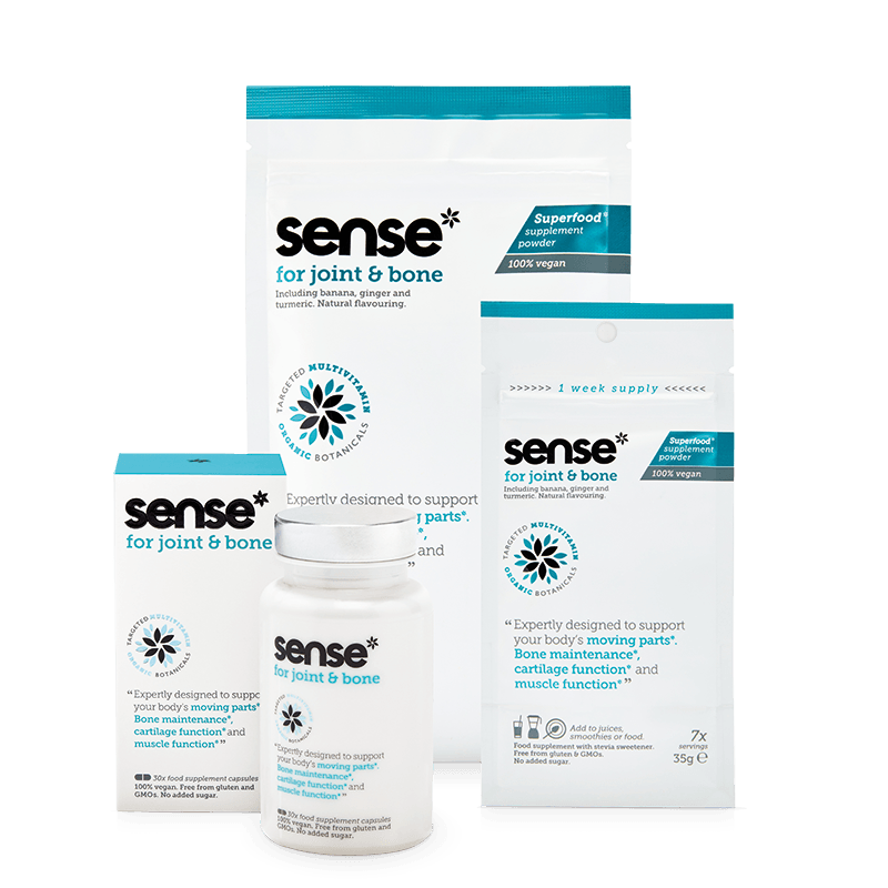 sense for joint and bone superfood supplement powders and mutivitamin capsules